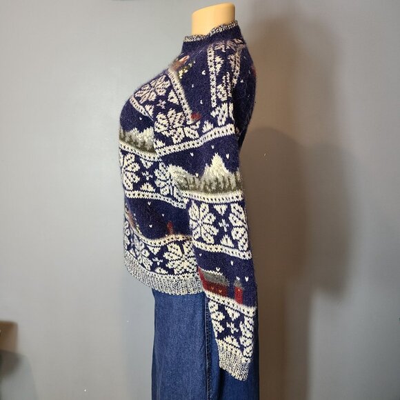 Vtg Woolrich Sweater Womens Medium Fair Isle Cottage Farm Wool Handframed 90s - Picture 8 of 11